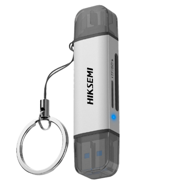 Lector de tarjetas Hikvision - Entrada: tarjeta microSD y SD - Salida: USB A y USB C - Transferencia de datos de 5 Gbps