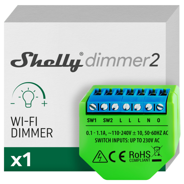 Shelly Dimmer 2 - WiFi 2.4 GHz IEEE802.11 b/g/n - Regulador intensidad de luz - Soporta 110-230 V - Efectos predefinidos - Compatible con Alexa y Google