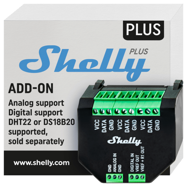 Shelly Plus AddOn - WiFi 2.4 GHz IEEE802.11 b/g/n / Bluetooth - Interfaz de sensor aislada - Soporta 3