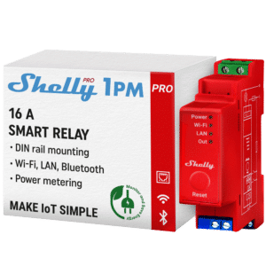 Shelly Pro 1PM - WiFi 2.4 GHz IEEE802.11 b/g/n / Bluetooth -  Interruptor inteligente carril DIN - Soporta 110-240 V - Medidor de potencia - Compatible con Alexa y Google