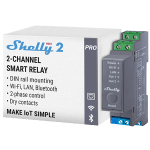 Shelly Pro 2 - WiFi 2.4 GHz IEEE802.11 b/g/n / Bluetooth -  Interruptor inteligente carril DIN - Soporta 110-240 V - Apto para domótica de viviendas  - Compatible con Alexa y Google