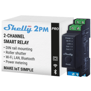 Shelly Pro 2PM - WiFi 2.4 GHz IEEE802.11 b/g/n / Bluetooth -  Interruptor inteligente carril DIN - Soporta 110-240 V - Medidor de potencia - Compatible con Alexa y Google