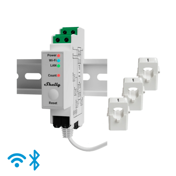 Shelly Pro 3EM 120A - WiFi 2.4 GHz / Bluetooth / LAN - Medidor de consumo - Soporta 110-230 V - Ideal para viviendas - Compatible con Alexa y Google