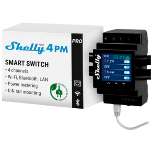 Shelly Pro 4PM - WiFi 2.4 GHz IEEE802.11 b/g/n / Bluetooth -  Interruptor inteligente carril DIN - Soporta 110-240 V - Medidor de potencia - Compatible con Alexa y Google