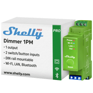 Shelly Pro Dimmer 1PM - WiFi 2.4 GHz IEEE802.11 b/g/n / Bluetooth - Atenuador inteligente carril DIN - Soporta 110-240 V - Medidor de potencia - Compatible con Alexa y Google