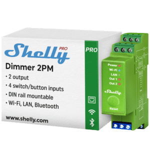 Shelly Pro Dimmer 2PM - WiFi 2.4 GHz IEEE802.11 b/g/n / Bluetooth - Atenuador inteligente carril DIN - Soporta 110-240 V - Medidor de potencia - Compatible con Alexa y Google