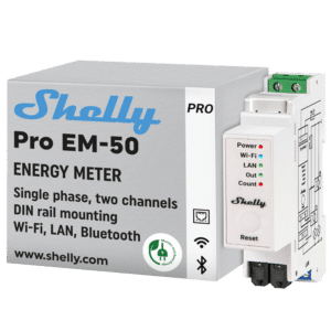 Shelly PRO EM - 50 - WiFi 2.4 GHz IEEE802.11 b/g/n - Medidor de consumo - Soporta 110-230 V - Ideal para viviendas - Compatible con Alexa y Google