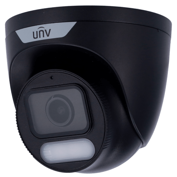 Cámara Turret IP Uniview - Gama EasyStar - 8 MP | Lente 2.8 mm | microSD 512 GB - Luz blanca 30 m | WDR 120 dB  - Color Hunter con tecnología WISE-ISP - PoE | UMD | SIP Lite | IP67 - Botón de reset | Micrófono incorporado | Negro