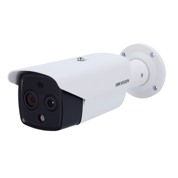 Cámara térmica Dual IP Hikvision Gama PRO - Sensor térmico 160x120 VOx | Lente 3.1 mm - Sensor óptico 1/2.7” 4 Mpx | Lente 4 mm - Sensibilidad térmica ≤ 40mK - Detección de preventiva de incendios y alarma - Rango medición temp -20~150ºC / ± 8ºC