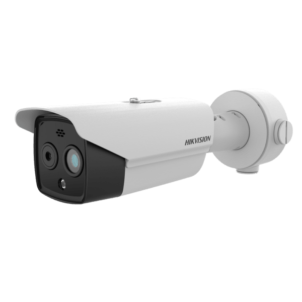 Cámara térmica Dual IP Hikvision Gama PRO - Sensor térmico 256x192 VOx | Lente 6.9 mm - Sensor óptico 1/2.7” 4 Mpx | Lente 6.3 mm - Sensibilidad térmica ≤ 40mK - Detección de preventiva de incendios y alarma - Rango medición temp -20~550ºC / ± 8ºC