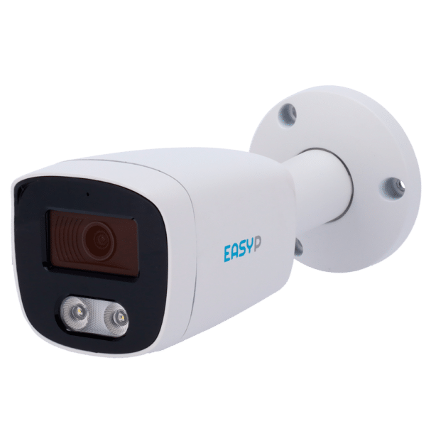 Cámara Bullet IP AI EASY-P - 8MP | Lente 2.8 mm - IR 40 m | Luz blanca 30 m | Mic - Compatibilidad total con Uniview y Hikvision - Soporta UMD y Motion Detect 2.0 - IP67 | PoE | P2P | Metal