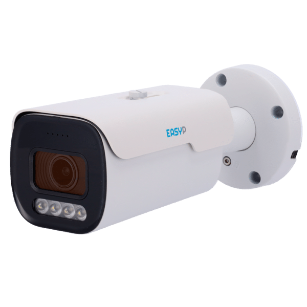 Cámara Bullet IP AI EASY-P - 5MP | Lente Motorizada 2.7~13.5 mm - IR 50 m | Luz blanca 40 m | Mic - Compatibilidad total con Uniview y Hikvision - Soporta UMD y Motion Detect 2.0 - IP67 | PoE | P2P | Metal