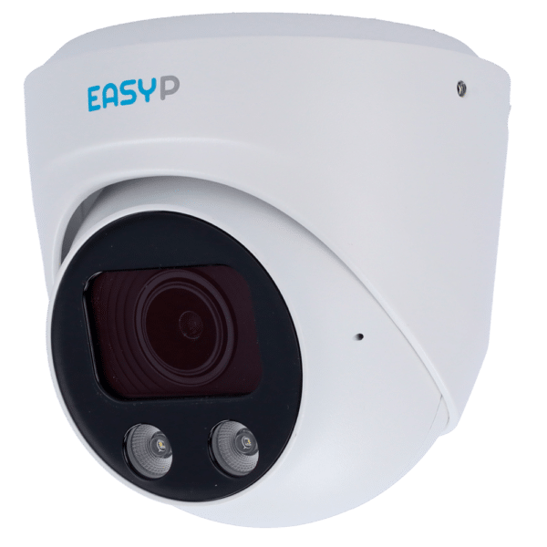 Cámara Turret IP AI EASY-P - 5MP | Lente Motorizada 2.7~13.5 mm - IR 40 m | Luz blanca 30 m | Mic - Instalación Plug & Play - Soporta UMD y Motion Detect 2.0 - IP67 | PoE | P2P | Metal