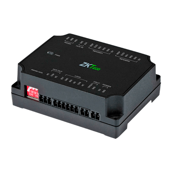 Controladora de acceso extensora - Acceso por tarjeta o contraseña - Comunicación RS485 - 2 lectores por Wiegand - Salida de relé para 1 puerta - Necesaria controladora maestra ZK-C2-260