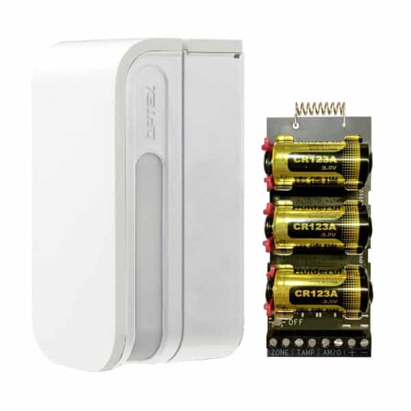 Detector PIR dual Cortina Exterior 12m por lado (sensor dual) vía radio Optex + Transmisor vía Radio AXPRO Hikvision