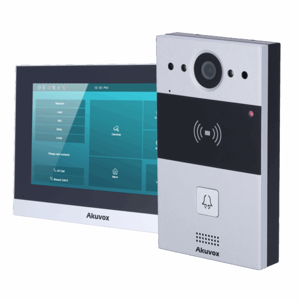 Kit de videoportero Linux - 2 hilos & WiFi | Placa y monitor - Audio bidireccional Crystal Clear - Lector EM/MF y NFC - 1 salida de relé | Mantenimiento Cloud - Conexión de monitor y placas a través de Cloud