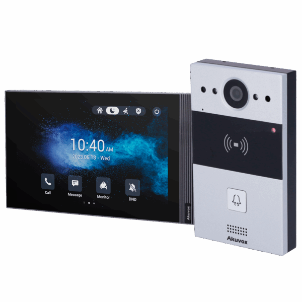 Kit de videoportero Android - IP | Placa y monitor - Audio bidireccional Crystal Clear - Lector EM/MF y NFC | PoE estándar - 2 salidas de relé | Mantenimiento Cloud - Conexión de monitor y placas a través de Cloud