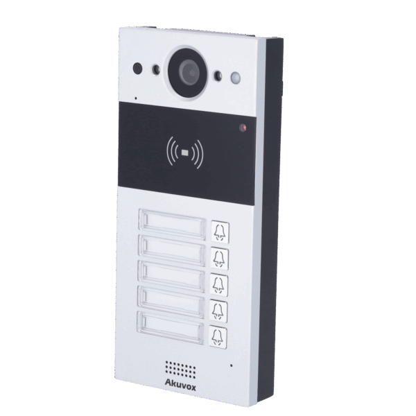 Videoportero IP en superficie - Cámara 2 Mpx | Audio bidireccional - Apertura con tarjetas EM/MF y NFC | 2 relés - 5 apartamentos | PoE