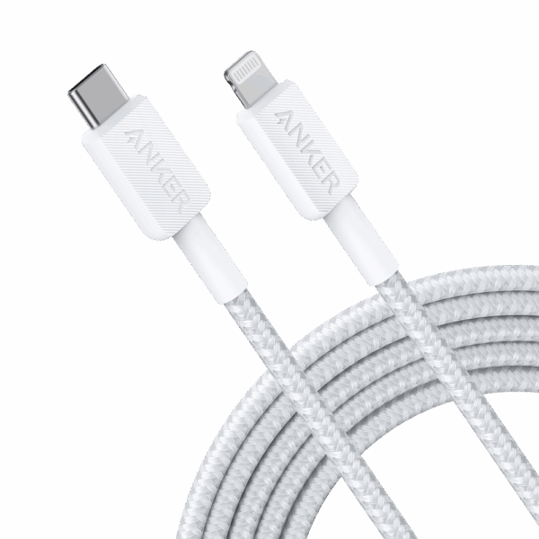 Anker - Cable USB2.0  - USB-C a Lightning - Cable de nylon trenzado - Longitud 3m - Carga rápida | Color blanco