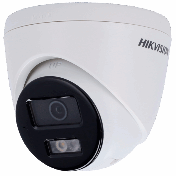 Cámara Turret IP Hikvision gama Value - Resolución 4 MP (2560x1440) - Lente 4 mm - Luz híbrida 30 m | Sirena y flash disuasorios - Detección de movimiento 2.0 | MicroSD - Micrófono y altavoz integrados | PoE | IP67
