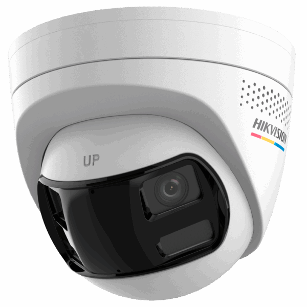 Cámara Turret IP Panorámica Hikvision VALUE - R3solución 6 MP (3632x1632) - Luz híbrida 30 m | ColorVu    - Micrófono integrado | MD 2.0 - Sirena y flash rojo/azul disuasorio - MicroSD | Lente 2.8 mm | PoE | IP67