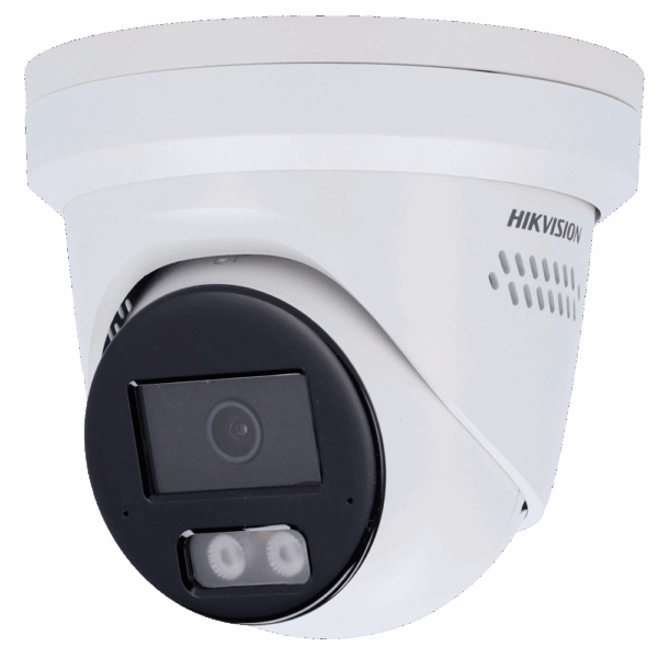 Hikvision cámara Turret IP gama PRO - Resolución 4 Megapíxel (2688x1520) - Lente 2.8mm - PoE+ | IR 30m | 2 micrófonos y altavoz - Detección de movimiento 2.0 | AcuSense - Face capture | Luz foja y azul disuasoria