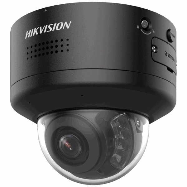 Hikvision cámara Domo IP gama PRO 4 MPx - Lente varifocal 2.8~12 mm | PTRZ motorizado - Sirena y luz disuasoria | Micrófono dual array - PoE+ | Audio | Alarmas | MicroSD - IR alcance 40m | Detección de movimiento 2.0 - AcuSense | Reconocimiento facial | IP67