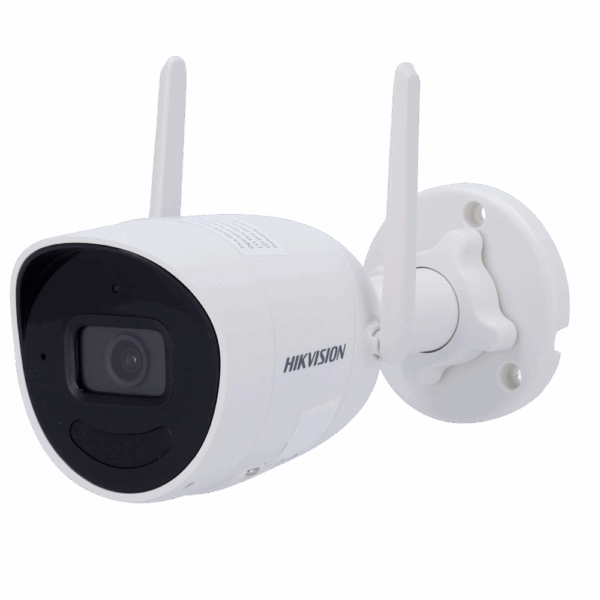 Cámara Bullet IP Hikvision gama VALUE - Resolución 4 Mpx (2560x1440) - Lente 2.8 mm - IR alcance 30 m | WDR 120 dB  - Micrófono y Altavoz integrados | IP67 | MicroSD - Wi-Fi IEEE802.11b/g/n | 2 antenas