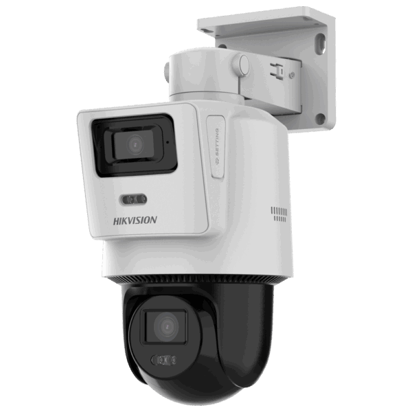 Hikvision Cámara tandem IP gama VALUE - Doble Lente (panorámica 4Mpx + PT 4Mpx) - Lente PT 8 mm | Lente pan. 2.8 mm - Luz híbrida 30 m  | Micrófono integrado - Detección de movimiento 2.0 - Micro SD | IP66 | PoE+