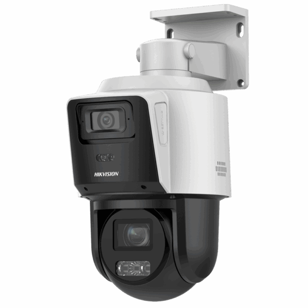 Hikvision Cámara tandem IP gama VALUE - Doble Lente (fija 4Mpx + PTZ 4Mpx) - Lente PTZ 2.8~12 mm | 4X | IR 40 m - Lente fija 2.8 mm | Luz blanca 30 m  - Detección de movimiento 2.0 - Micro SD | IP66 | PoE+