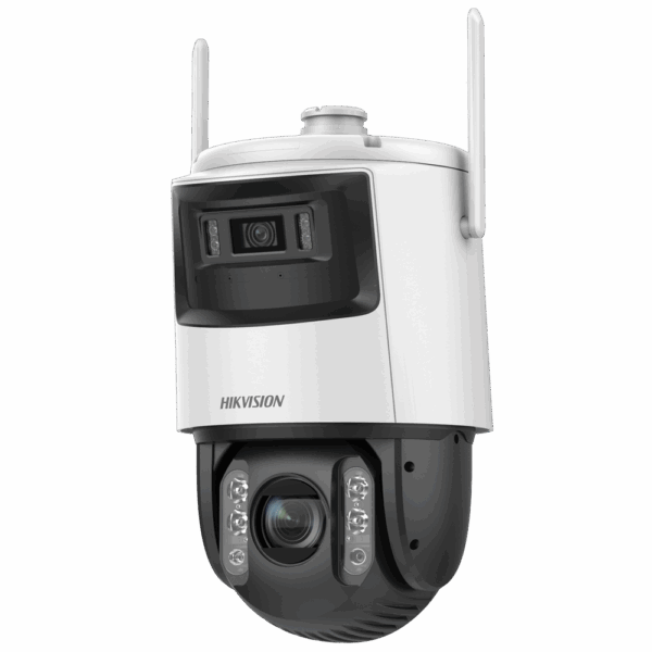 Hikvision Cámara tandem IP gama SOLUTIONS - Doble Lente (fija 4Mpx + PTZ 4Mpx) - Lente PTZ 5.9~188.8 mm | 32X | IR 200 m - Lente fija 2.8 mm | IR 30 m  - Face Capture | Smart Tracking | 4G - Micro SD | IP66 | IK10 | Alarmas | Audio