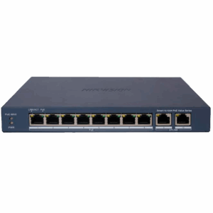 Hikvision PoE Switch Gestionable - 8 puertos PoE 802.3af/at + 2 Uplink RJ45 - 8 RJ45 10/100 Mbps + 2 RJ45 10/100/1000 Mbps - 802.3af/at / Máximo 60W - VLAN/Port Isolation/Loop Detection/LLDP - Link Aggregation/PoE Watchdog/SNMP