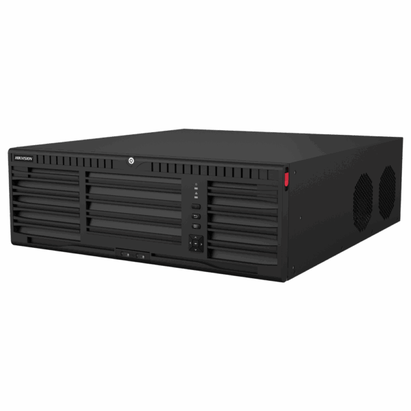 Hikvision grabador NVR 128 CH IP SOLUTIONS - Resolución máxima 32Mpx@2ch - Ancho de banda 400 Mbps - Alarmas | Audio | POS | RAID - Admite 16 discos duros | Salida de vídeo HDMI 8K - Fuente de alimentación redundante