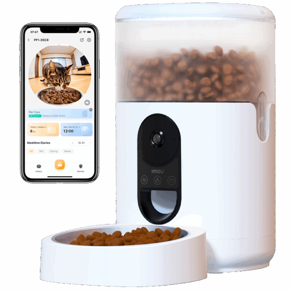 Imou - Comedero Inteligente para Mascotas  - Vista Panorámica 360º / 4MP 2.5K - Capacidad de 4L - Deteccion de Mascotas - Audio Bidireccional - Gestiona desde la App