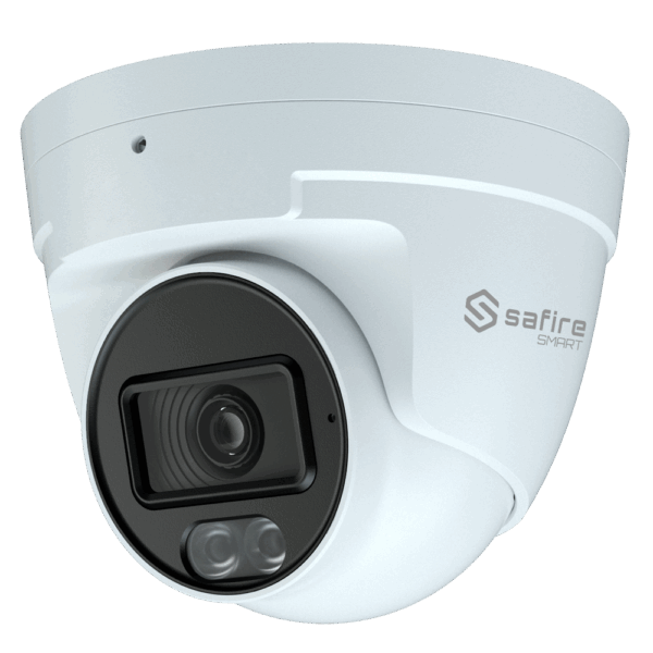 Safire Smart cámara Turret IP gama E1 con AI-ISP - Sensor 1/2.9" gran apertura F1.0 Night Color X - Resolución 4 Megapíxel (2688x1520) | MicroSD - Lente 2.8 mm | Micrófono integrado | LED 30m - AI: Clasificación de humano y vehículo | Conteo - Impermeabilidad IP67 | PoE (IEEE802.3af)