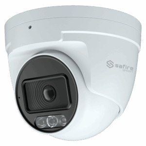 Safire Smart cámara Turret IP gama E1 con AI-ISP - Sensor 1/1.79" gran apertura F1.0 Night Color X - Resolución 4 Megapíxel (2688x1520) | MicroSD - Lente 2.8 mm | Micrófono integrado | LED 30m - AI: Clasificación de humano y vehículo | Conteo - Impermeabilidad IP67 | PoE (IEEE802.3af)