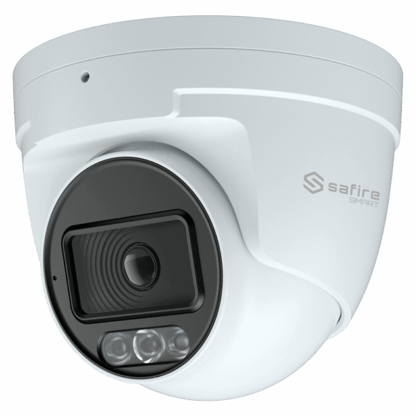 Safire Smart cámara Turret IP gama E1 con AI-ISP - Sensor 1/1.79" gran apertura F1.0 Night Color X - Resolución 4 Megapíxel (2688x1520) | MicroSD - Lente 2.8 mm | Micrófono integrado | LED 30m - AI: Clasificación de humano y vehículo | Conteo - Impermeabilidad IP67 | PoE (IEEE802.3af)