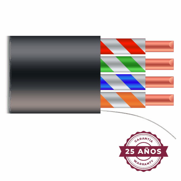 Cable UTP - Categoría 5E - Rollo de 100 metros - Cubierta color negro - Diámetro 5.5 mm - Cubierta especial para exterior