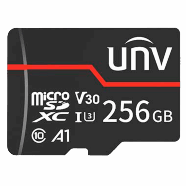 Tarjeta de memoria Uniview - microSD | Capacidad 256 GB - Clase 10  | Velocidad escritura 70 MB/s - Hasta 3.000 ciclos de escritura - Formato exFAT - Amplio rango de temp.: -25 ºC a 85 ºC