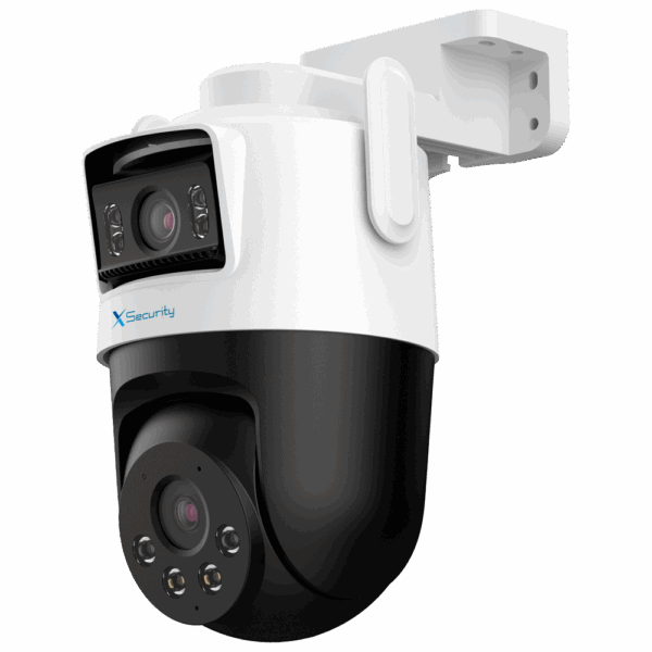 X-Security IP tándem Wi-Fi - Doble Lente (Panorámica 5Mpx + PT 5Mpx) - Lente PT 6 mm | Lente panorámica 2.8 mm - Dual Light 50 m | IVS | SMD - Micrófono y altavoz integrados | MicroSD | IP66 - AutoTracking | Sirena y flash disuasorios