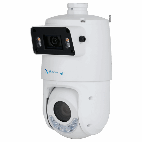 X-Security IP tándem gama ULTRA - Doble Lente (Panorámica 2Mpx + PTZ 4Mpx) - Lente PTZ 5~125 mm | 25X | PoE+ - Lente panorámica 2.8 mm | Dual Light 100 m - AutoTracking | Alarmas | Audio | MicroSD | IP66 - IVS | SMD 4.0 | Smartlight