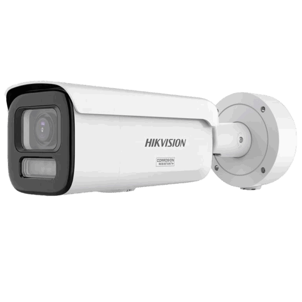 Hikvision cámara IP Bullet gama PRO ColorVu3.0 - Resolución 4 MPx | PoE IEEE802.3at - ColorVu3.0: imagen a color HikAI-ISP F1.2 1/1.8" - Lente 2.8~12 mm | Sirena y flash disuasorio - AcuSense3.0 | Luz híbrida hasta 60m | Micrófono - Alarmas | Audio  | IP67 | IK10 | NEMA 4X