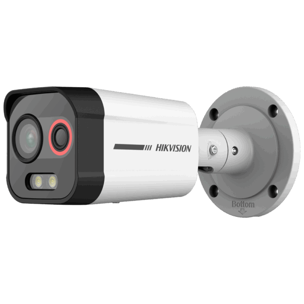 Cámara térmica Dual IP Hikvision Gama PRO - Sensor térmico 96x72 VOx | Lente 1.35 mm - Sensor óptico 1/1.8” 4 Mpx | Lente 4 mm - Sensibilidad térmica ≤ 55mK | ColorVu - Detección de preventiva de incendios y alarma - Alarmas | IP66 | IK10 | Audio y luz disuasorios