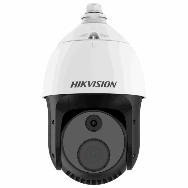 Speed dome térmica Dual IP Hikvision PRO - Sensor térmico 256x192 VOx | Lente 7 mm - Sensor óptico 1/2.8” 4 Mpx | Lente 4.8~153 mm - Sensibilidad térmica ≤ 35mK | IP66 | Alarmas - Detección de preventiva de incendios y alarma - Rango medición temp -20~550ºC / ± 2ºC