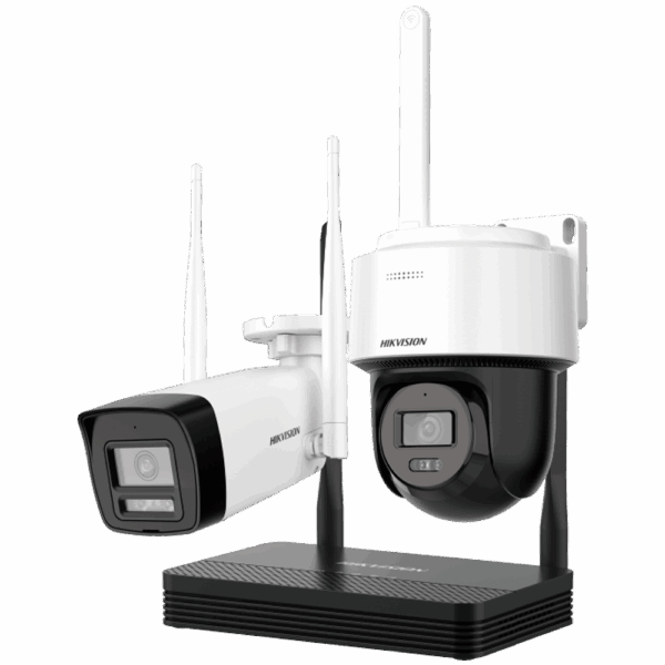 Kit de Videovigilancia Hikvision Wifi - Cámara bullet 4 Mpx + cámara PT 4 Mpx - NVR 4 canales IP 6 Mpx - Lente 2.8 mm (ambas cámaras) - Bullet: IR 30 m | PT: IR 25 m