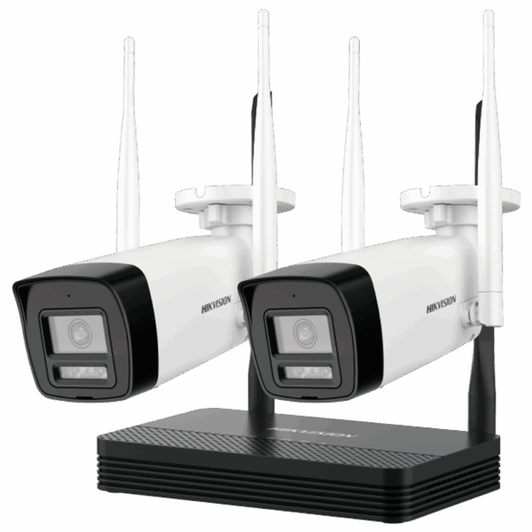 Kit de Videovigilancia Hikvision Wifi - 2 Cámaras bullet 4 Mpx  - NVR 4 canales IP 6 Mpx (2560x1440) - Lente 2.8 mm - IR alcance 30 m - Micrófono integrado | MicroSD | 1 HDD | IP66