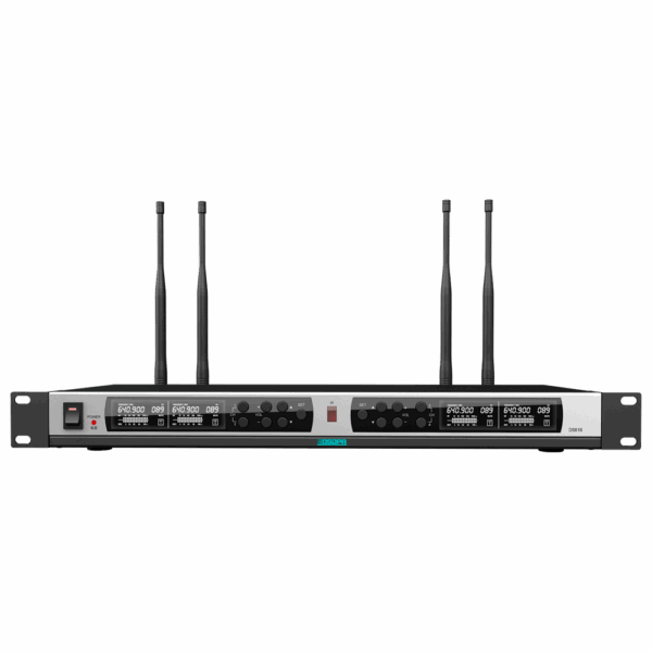 Receptor de micrófonos inalámbrico - Cuatro canales - Pareado mediante IR - Control de volumen para cada canal - Salida XLR - Compatible con micros DSPPA-D58XX