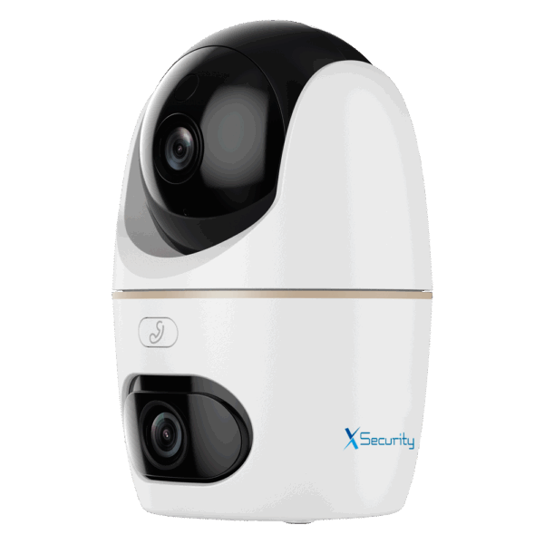 X-Security IP dual Wi-Fi - Doble Lente (Panorámica 5Mpx + PT 5Mpx) - Lente PT 3.6 mm | Lente panorámica 3.6 mm - Dual Light 30 m | IVS | Detección de mascotas - Micrófono y altavoz integrados | MicroSD - AutoTrack | Sirena y luz disuasorios | Interior