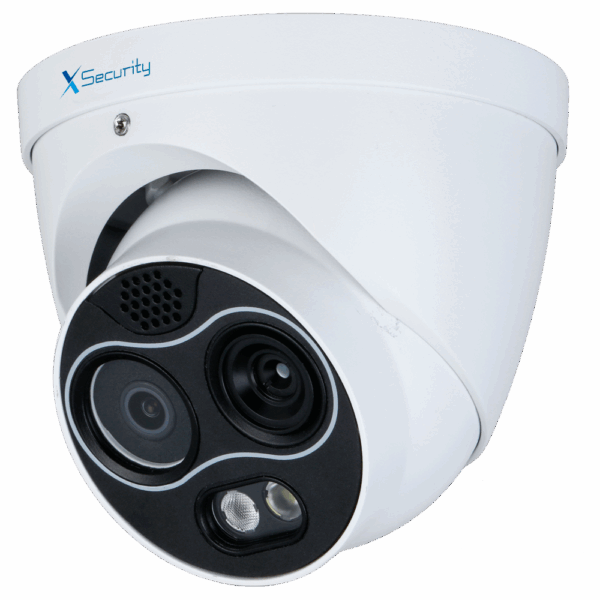Cámara térmica Dual IP X-Security - 256x192 VOx | Lente 7 mm - Sensor óptico 1/2.7” 4 Mpx | Lente 8 mm - Sensibilidad térmica ≤40mK - Detección de incendios y alarma - Audio | Alarmas | MicroSD | PoE
