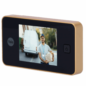 Mirilla digital - Cámara 0.3 Mpx | Ángulo de visión 105º - Pantalla LCD TFT 3.2" - Puertas con espesor entre 38 y 110 mm - Alimentación con baterías AAA - Color oro